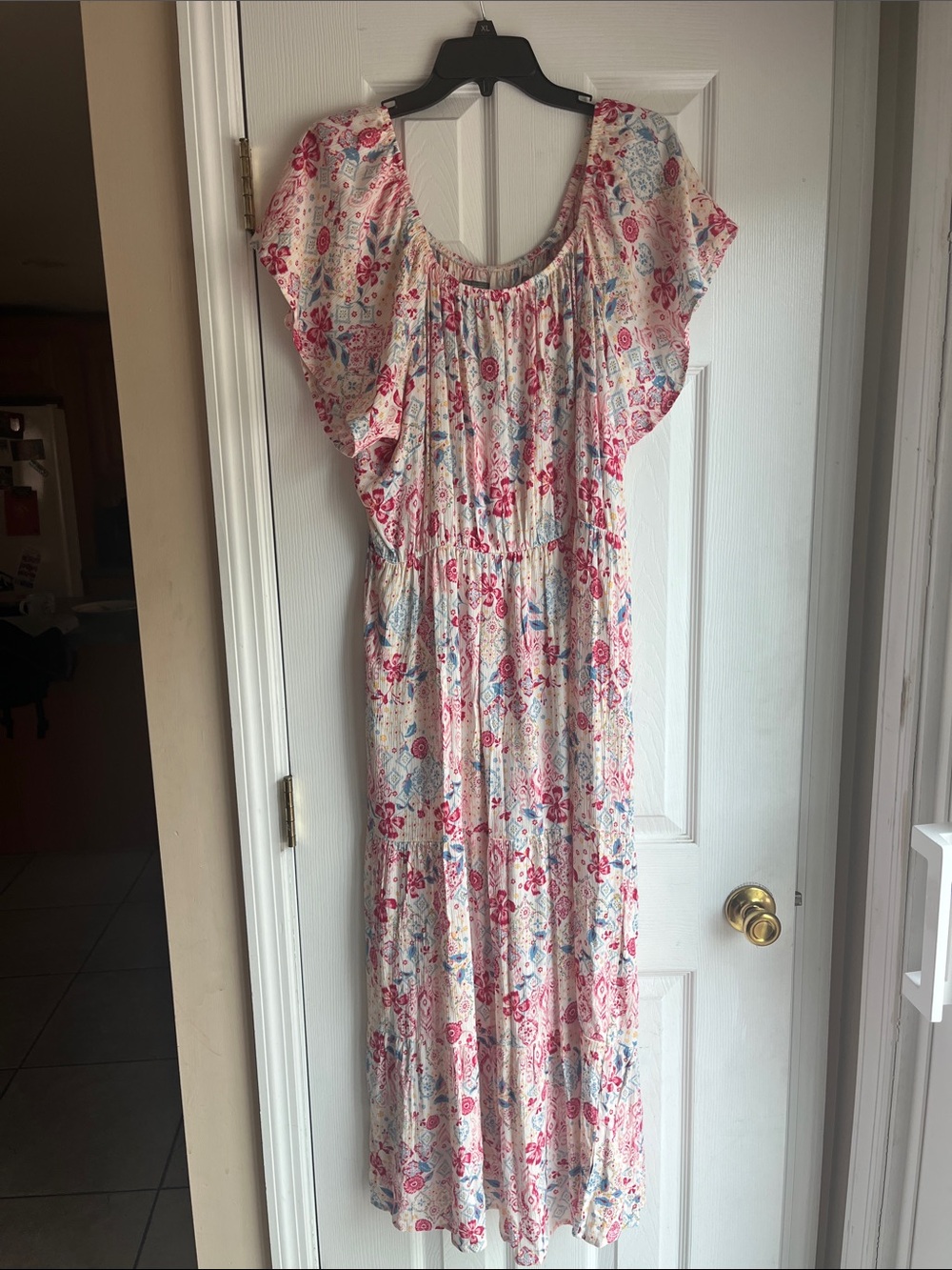 Bohemian Floral Maxi Dress in Cream and Pink
